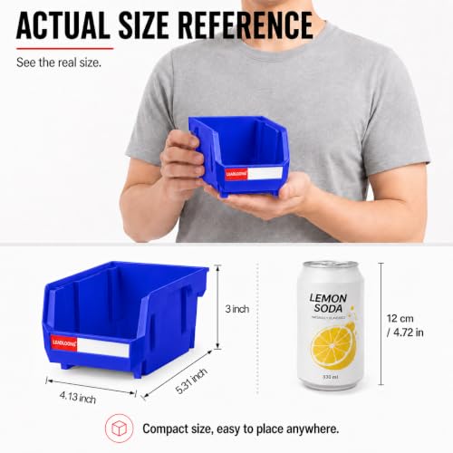 6 Pack Stackable Plastic Parts Bins, 5x4x3 in, Blue - color: Blue-6 Pack, size: 5"x4"x3"