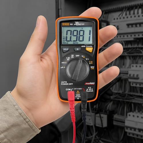 ZIBOO 101 Mini Digital Multimeter, TRMS 4000 Counts Auto-Ranging Pocket Voltmeter, Multi Tester for AC/DC Voltage Current Resistance Capacitance, with NCV, Live Wire, Battery Test and LCD Backlight