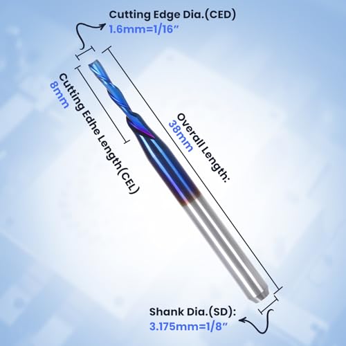 HQMaster Downcut Bit 1/8" Shank Down Cut Spiral CNC Router Bits End Mill Tungsten Carbide Milling Cutter Set 5 Pack (1/16" Cutting Diameter) - size: 1/16"