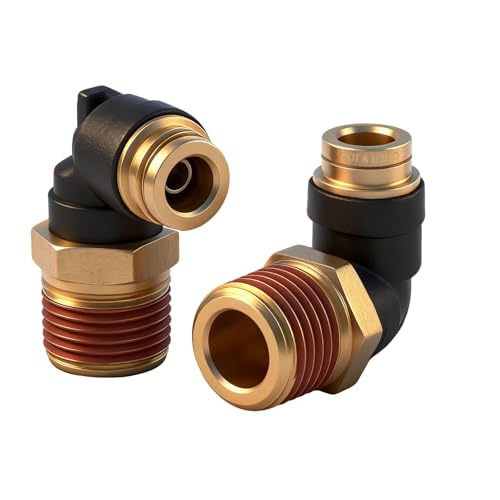 1/2" DOT Air Hose 90 Degree Elbow Fittings 2 Pack, Quick Connect Air Fittings, PTC & PTCR Composite Brass Connector, 1/2" Tube OD x 1/2" NPT Thread for Truck Air Brake & Suspension Systems - size: 1/2"OD x 1/2"NPT