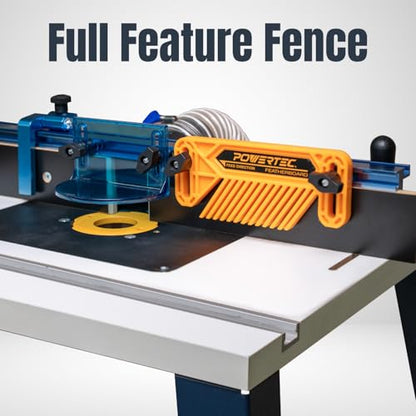 POWERTEC Benchtop Router Table with Steel Stand and Adjustable Fence – 24" x 16" MDF Laminated Top, Insert Plate, 2-1/2" Dust Port, Fence Stop, Featherboard & Additional Accessories (71402V) - color: Benchtop Router Table