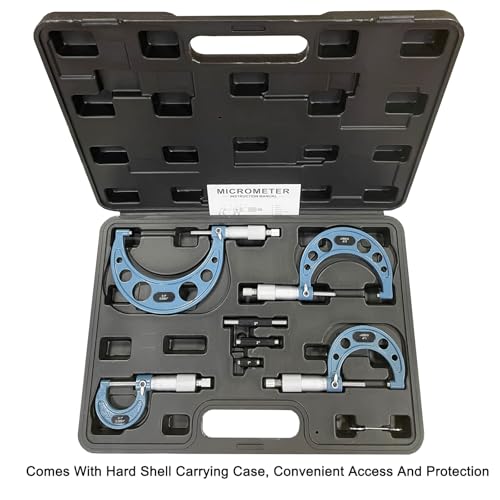 Outside Micrometer Set, MFQNENLK 0-4" Precision Machinist Tools 0.0001in Accuracy, Micrometer Measuring Tool Set, Alloy Precision Micrometer with Fitted Case (4Pcs Set) - size: 4Pcs Set