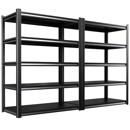 Set of 2 Garage Shelving-2050 lbs 5 Tier Storage Shelves,Adjustable Heavy Duty Metal Shelving Unit and Storage Large Rack,Utility Steel Shelf for Warehouse Industrial Pantry Basement 71"x46"x20" - size: 45.7"Wx20"Dx71"H