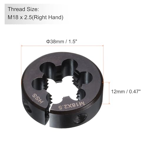 HARFINGTON Round Threading Die M18 x 2.5 Metric Thread 38mm OD Adjustable Right Hand High-Speed Steel (HSS) Round Die Screw Thread Cutting Die for Thread Repair - size: M18 x 2.5