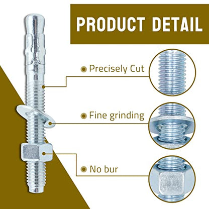 1/2 Concrete Anchors, Zinc-Plated Steel Wedge Anchors, 20 Pack - size: 1/2" x 4-1/2"