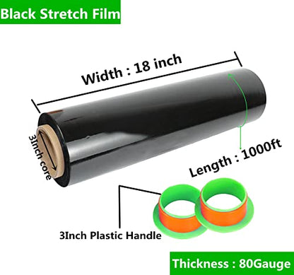 4 Pack Black Stretch Wrap 18" x 1000 Feet 80 Gauge Industrial Strength with Plastic Handle, Plastic Pallet Supplies Durable Self-Adhering for Packing, Moving, Heavy Duty Shrink Film Rolls - size: Black-4-Pack