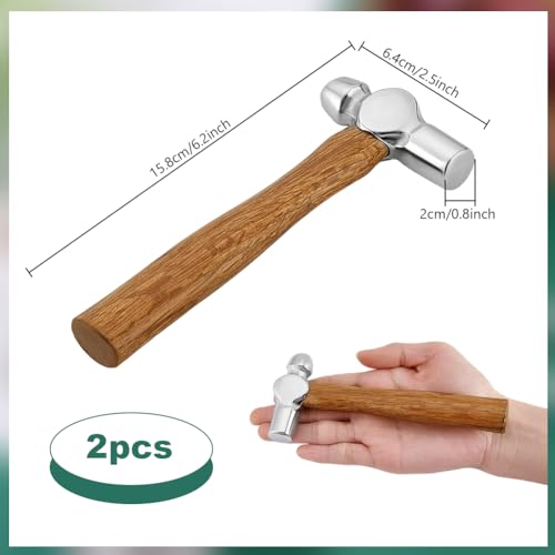 PH PandaHall 2pcs Mini Ball Peen Hammer 4oz Carbon Steel Jewelry Dual-Sided Metal Hammers with Wooden Handle for Household Workshop Metal Forming Repairing Stamping, 6.2"