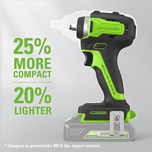 Greenworks 24V 3/8" Brushless Cordless Impact Wrench, 2.0Ah Battery and Compact Charger Included - style: 2Ah Kit