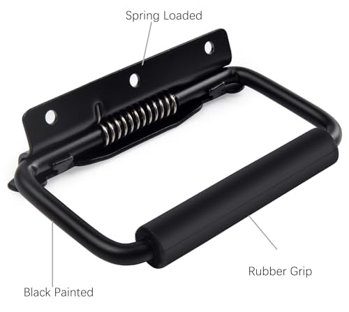 SYINE 5.15 Inch 8.3 oz Large Heavy Duty Folding Handle,3 Mounting Holes,Spring Loaded with Rubber Grip for Toolbox Cabinet,1 Pack,Black - color: Black