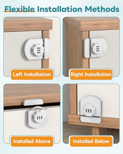 Cabinet Locks with Combination, 180° Sliding Closet Door Lock - color: White