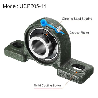 uxcell 2pcs UCP205-14 Pillow Block Bearings 7/8 inch Bore Self Alignment, Solid Cast Iron Base Mounted Chrome Steel Bearings - size: UCP205-14