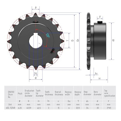 20 Tooth Roller Chain Sprocket, 25 Chain, 20mm Bore, Kw - size: 20T/20(6x2.8)mm keyway