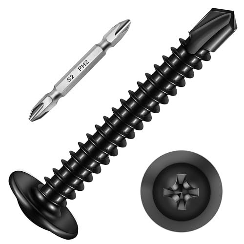 Mywish 150Pcs #10×1-1/2" Black Self Tapping Screws for Metal, 410 Black Metal Screw Oxide, Stainless Steel Truss Head Self Drilling Screws High-Strength - color: Black, size: #10x1-1/2" (150 pcs)