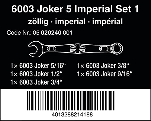 Wera - 05020229001 - Ring Spanner Set, 6003 Joker 4 Set Imperial 1 Ring Spanner Set, 4 Pieces