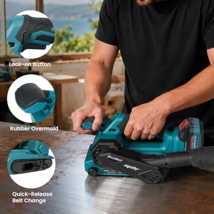 Upgraded Cordless Brushless Belt Sander Compatible with Makita 18V Battery - color: Blue
