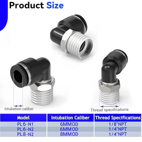 12-PACK 6MM Tube OD x 1/8" NPT Thread Male Elbow Push to Connect Fittings,PL6-N1 Pneumatic Quick Connect Air Line Hose Fittings - size: 6MM OD x 1/8"NPT