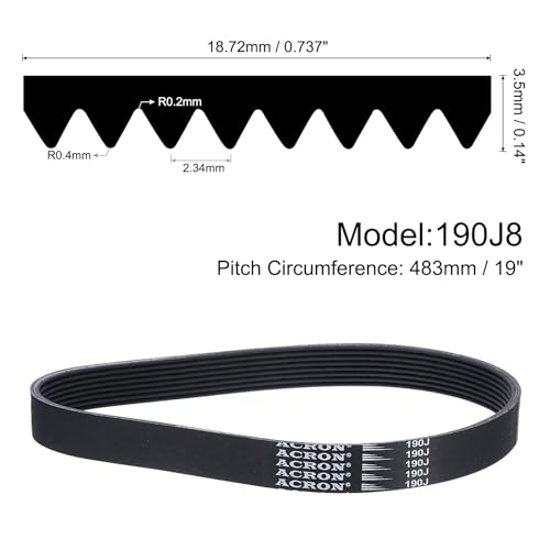 uxcell 190J8 PJ V-Ribbed Belt 8 Ribs 19" L x 0.74" W x 0.14" H, EPDM - size: 190J8