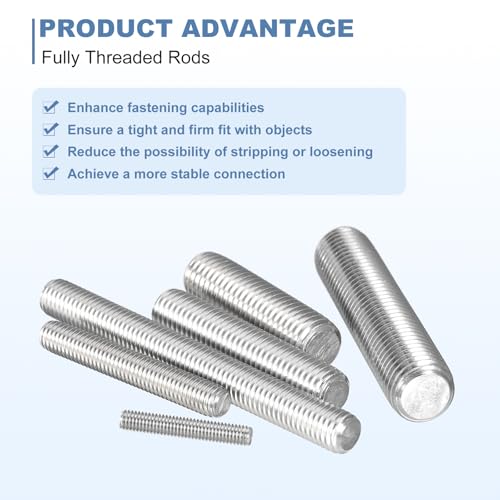 uxcell 5Pcs M8-1.25x90mm Fully Threaded Rods, Threaded Rods Bar Studs, 304 Stainless Steel Long Thread Screws Hardware for U-Bolts, Anchors, Clamps, Hangers, Silver - size: M8-1.25x90
