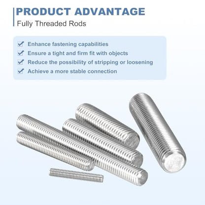 uxcell 5Pcs M8-1.25x90mm Fully Threaded Rods, Threaded Rods Bar Studs, 304 Stainless Steel Long Thread Screws Hardware for U-Bolts, Anchors, Clamps, Hangers, Silver - size: M8-1.25x90