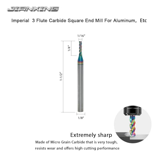 1/16" Carbide Square End Mill, 3 Flute, DLC Coating, 4 Pcs - size: 1/16" (4 Pieces)
