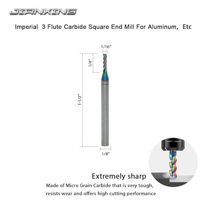 1/16" Carbide Square End Mill, 3 Flute, DLC Coating, 4 Pcs - size: 1/16" (4 Pieces)