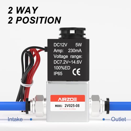 AIRZOE 1/4"NPT DC12V Solenoid Valve,2 Way Normally Closed Electric Solenoid Valve(Outlet Wire) 2V025-08