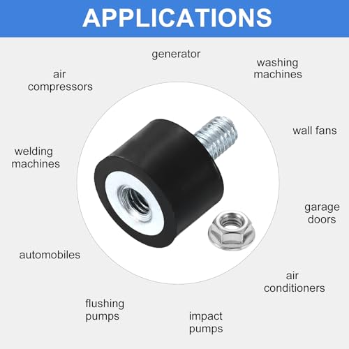 uxcell M5 Rubber Mounts, 4Pcs 15x10mm(DxH) Rubber Cylindrical Anti Vibration Isolator Shock Absorber with Lock Nuts for Car Bobbin Generator Air Compressors - size: M5x12mm, 15x10mm Rubber
