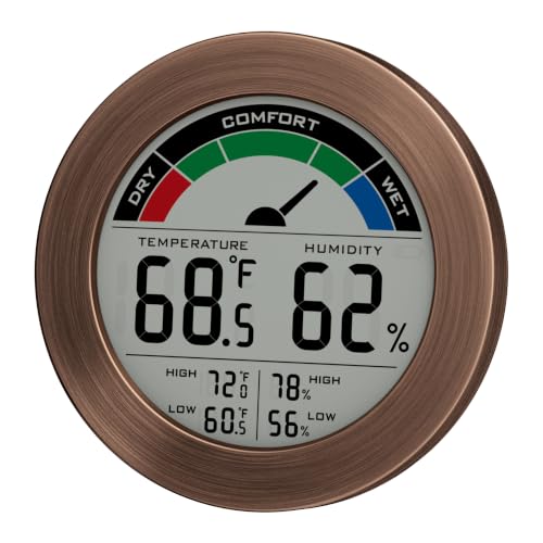 Digital Hygrometer Indoor Thermometer, Brushed Metal Frame, Bronze - color: Bronze
