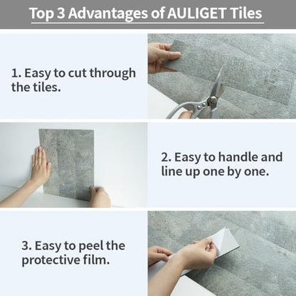 AULIGET 40-Piece Mountain Rock Peel and Stick Backsplash Wall Tiles, 3" x 12" PVC Faux Stone Stick on Tiles for Backsplash Kitchen, Bathroom, Laundry Room, Camper, Fireplace - color: Mountain Rock, size: 40 Pieces, 3"x12"x0.12"