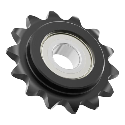 14 Tooth Roller Chain Sprocket, 46mm OD 8mm Bore 3/8" Pitch Chain Idler Sprocket, Single Bearing Black Oxide Finish C45 Carbon Steel for ISO 06B Chain - size: 6mm Bore 14 Tooth