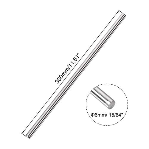 uxcell 6mm x 300mm 304 Stainless Steel Solid Round Rod for DIY Craft - 2pcs - size: 6 mm x 300 mm