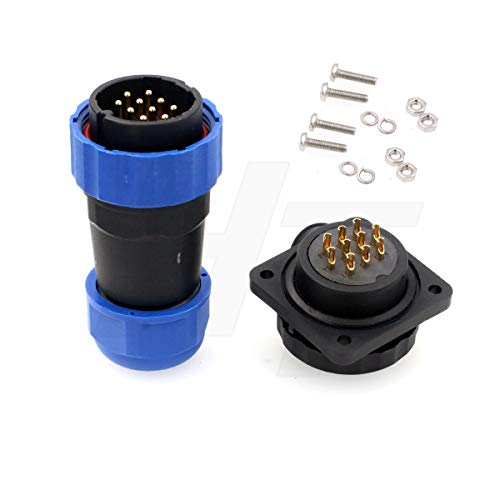 HangTon HE29 10 Pin Power Connector Outdoor Waterproof IP68 Male Female Plug Panel Socket 4-Screw (10 pin 10A 380V) - size: 10 pin 10A 380V