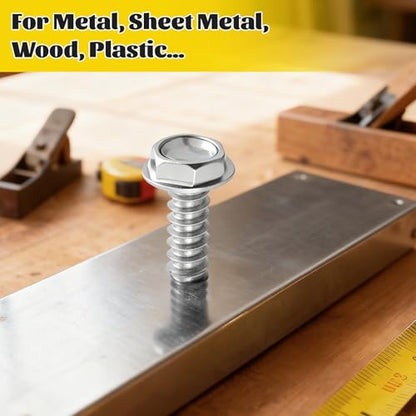 460Pcs #8#10 Hex Washer Head Self Tapping Sheet Metal Screws Kit - size: 460pcs #8#10 Silver