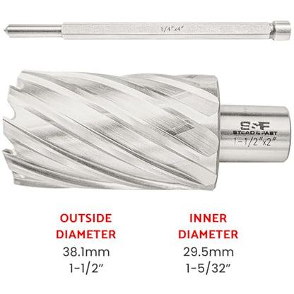 S&F STEAD & FAST Annular Cutter with Pilot Pin, 1-1/2" x 2", Mag Drill Bit - size: 1-1/2" x 2"