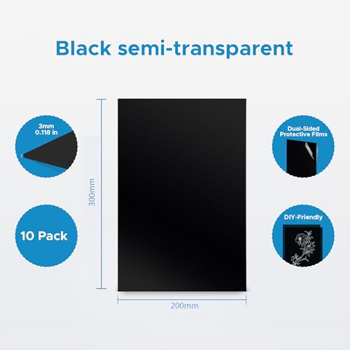 OMTech 10 Pack Black Acrylic Sheets, 8"x12" Sheets with 1/8" Thickness for Laser Engraving & Cutting, Transparent Acrylic Plastic Boards for DIY Projects Crafting Display Case Sign - color: Black, size: 12''x8''x1/8''