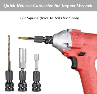 1/2-Inch Square Drive to 1/4-Inch Hex Adapter, Quick Release Socket Adapter Converter for Impact Drivers and Ratchet Wrenches