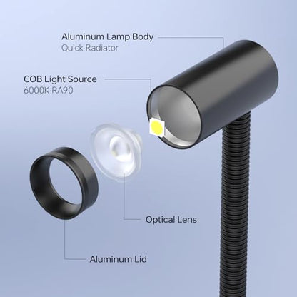 LED Clamp Work Light, 1500lumens 20in Flexible Gooseneck Work Lamp with C-Clamp for Lathe Machines, Workbenches. 15W