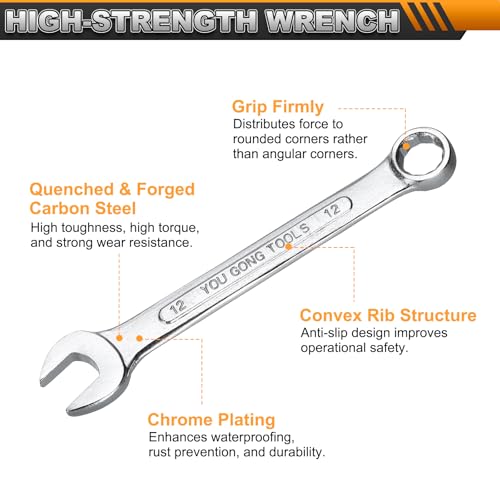 HARFINGTON Metric Combination Wrench, 12mm Open End & 15-Degree Offset - size: 12mm