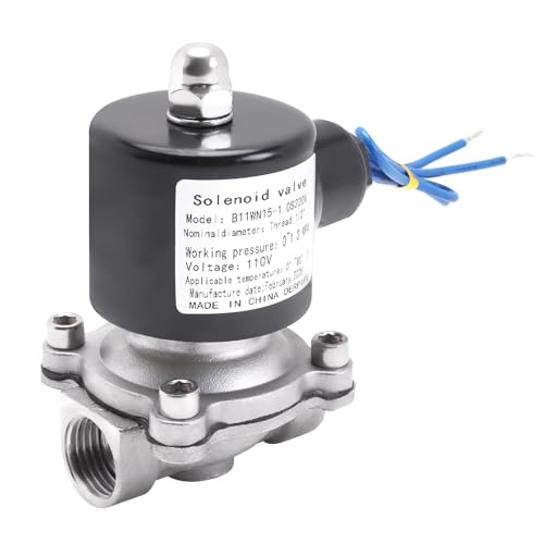 SUS304 Electric Solenoid Valve - 1/2" NPT 110V AC Stainless Steel Normally Closed Valve for Water Air Gas Fuel Oil - size: 0.5 Inch