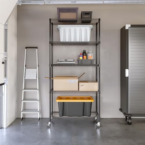 5-Tier NSF-Certified Steel Wire Shelving, 36"W x 14"D x 75.5"H, Black - color: Black, size: 5-Tier Shelving, 36" W x 14" D