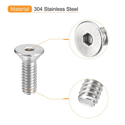 uxcell #8-32x1/2 Flat Countersunk Head Socket Cap Screws, 50Pcs 304 Stainless Steel Hex Socket Flat Head Screws, Full Thread, Countersunk Bolts - size: #8-32x1/2"