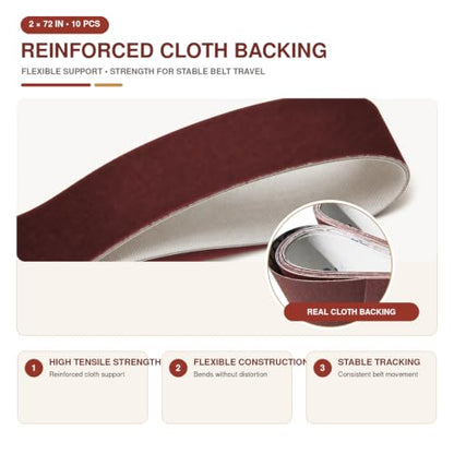 10 Pcs 2 x 72 Inch Aluminum Oxide Sanding Belt for Knife Making, Metalworking, and Woodworking, High-Performance Sharpening Belts (2 x 72-Aluminum Oxide-1000 Grit) - size: 2 x 72-Aluminum Oxide-1000 Grit