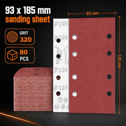 80 PCS 1/3 Sandpaper Sheets 320 Grit 8 Hole - color: GRIT 320