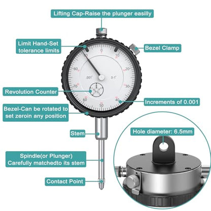 HDLNKAK Table Saw Dial Indicator Gauge, 0-1"/0.001" Dial Indicator - color: Table Saw Dial Indicator Gauge