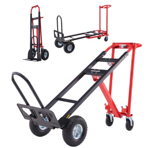 4 in 1 Convertible Hand Truck Dolly, 1000Lb Heavy Duty Folding Hand Truck Dolly Cart with Wheels 10" All-Terrain Tires, Hand Cart for Moving/Warehouse/Outdoor/Logistics/Shopping/Home/Office - color: Red-3