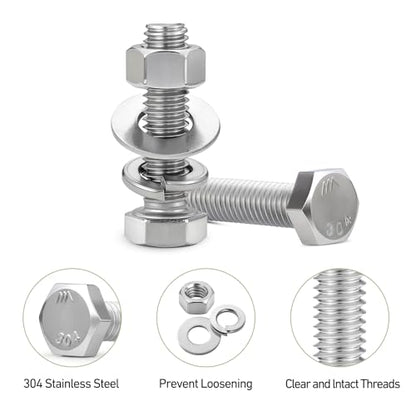 267PCS Hex Bolts and Nuts Assortment Kit,1/4-20, 5/16-18, 3/8-16 Bolt Nut and Flat Washers Assorted,304 Stainless Steel, Fully Threaded - size: SS 1/4,5/16,3/8 267PCS Hex Bolt