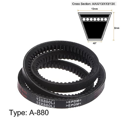 HARFINGTON 13x880 Cogged V-Belts AX Section Drive Raw Edge Belt 880mm Inner Girth 13mm Width 8mm Thickness EPDM for Power Transmission - size: 880mm