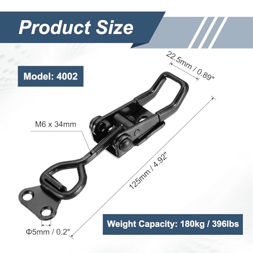 HARFINGTON 2pcs Adjustable Toggle Clamp M6 x 34mm 396lbs Holding Capacity 4002 Style Quick Release Pull Latches Clamps Hasp for Smoker Lid Jig Tool Box Case, Black - color: Black, size: M6 x 34mm + 396lbs