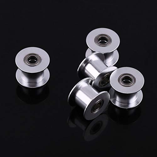 Gt2 Idler Pulley 10mm, 5 Pcs Toothless Bore 5mm Aluminum Aloy Timing Belt Drive Pulley for 3D Printer 10mm Width Timing Belt, Belt Tensioner Pulley Without Teeth