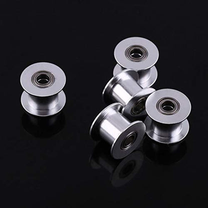 Gt2 Idler Pulley 10mm, 5 Pcs Toothless Bore 5mm Aluminum Aloy Timing Belt Drive Pulley for 3D Printer 10mm Width Timing Belt, Belt Tensioner Pulley Without Teeth